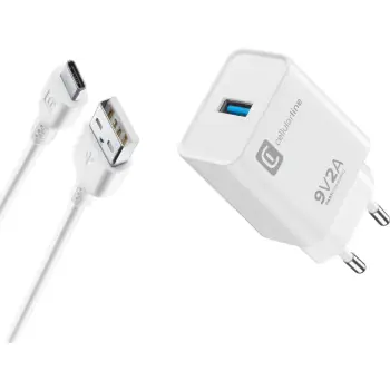 Karikues Cellularline ACHHUKITQCTYCK, 18W, USB-A/ type-C, 1m, i bardhë