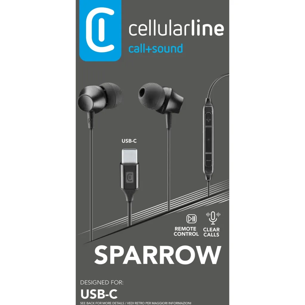 Dëgjuese Cellularline Sparrow AUSPARROWTYPECK, type-C, Mic, të zeza - 4