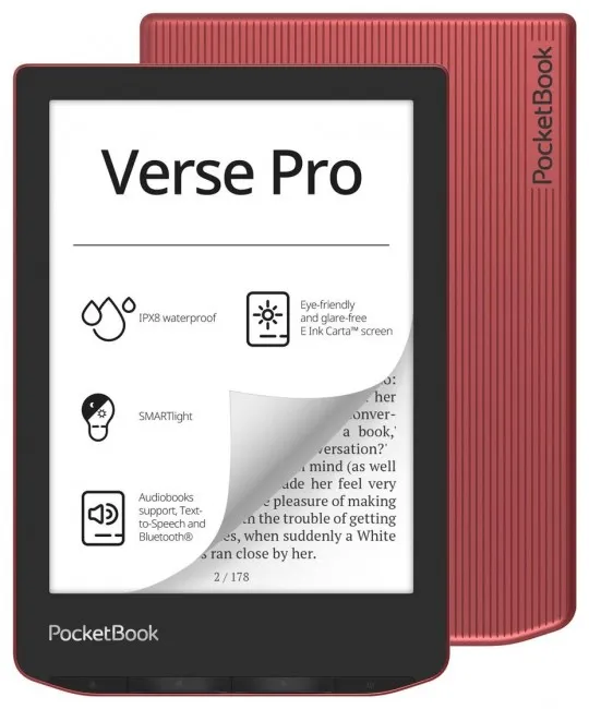 Lexues elektronik PocketBook Verse Pro, ekran E Ink 6", rezistent ndaj ujit, i kuq - 1