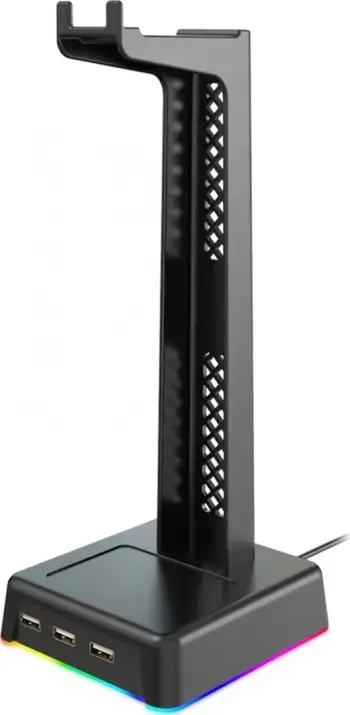 Mbajtëse për kufje Vakoss, 3x USB, RGB, e zezë