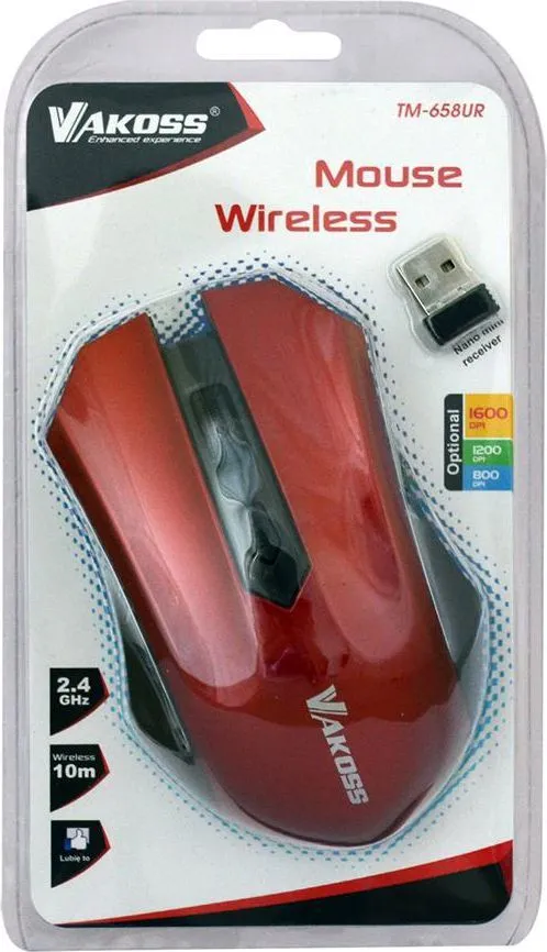 Maus Vakoss TM-658UR, wireless, USB, i kuq - 2