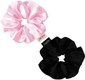 Llastik flokësh GLOV Satin Scrunchies S, set 2 copë, rozë dhe e zezë