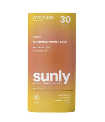 Krem mbrojtës ndaj diellit Attitude Mineral Sunscreen Stick Tropical SPF 30 Sunly, 60 g