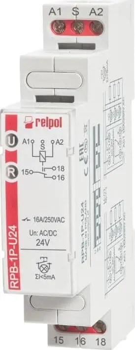 Rele bistabile Relpol RPB-1P-U24 864383, 1P 16A, 24V AC/DC