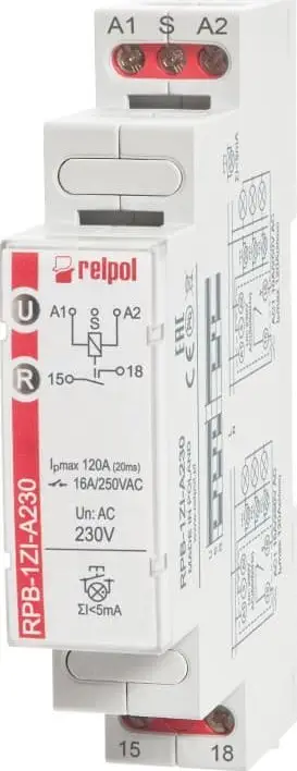 Rilé bistabile Relpol RPB-1ZI-A230, 1P 16A, 230V AC, gri
