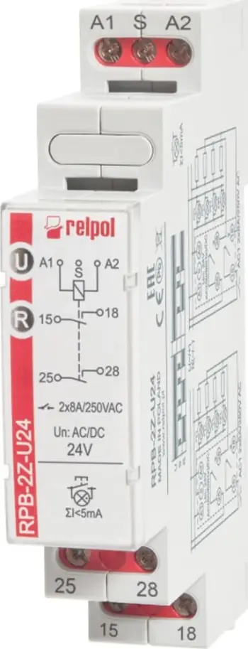 Relé bistabile Relpol RPB-2Z-U24 864385, 2NO 8A, 24V AC/DC