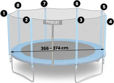 Rrjetë e jashtme për trampolinë Neo-Sport, 374cm, e hirtë - 2