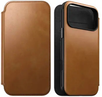 Kuti portofol Nomad Modern Leather Folio për iPhone 17 Pro, lëkurë, kompatibile MagSafe, kafe