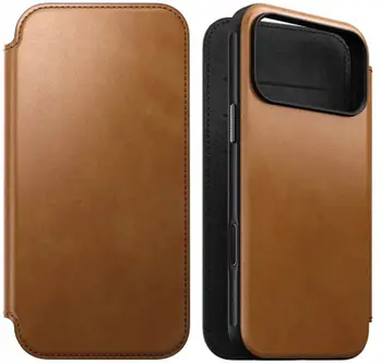 Këllëf portofol Nomad Modern Leather Folio për iPhone 17 Pro Max, lëkurë natyrale, kompatibil me MagSafe, kafe