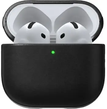 Kuti mbrojtëse Nomad Modern Leather Case për AirPods 4, lëkurë natyrale, kompatibile me karikim wireless, e zezë