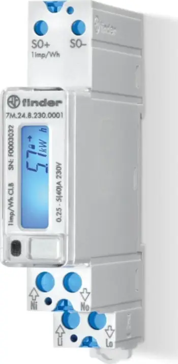 Mataës energjie njëfazor Finder 7M.24.8.230.0001, 40A, ekran LCD, i bardhë