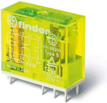 Rele sigurie Finder (50.12.9.024.1000), 8A, 24V, DC, e verdhë