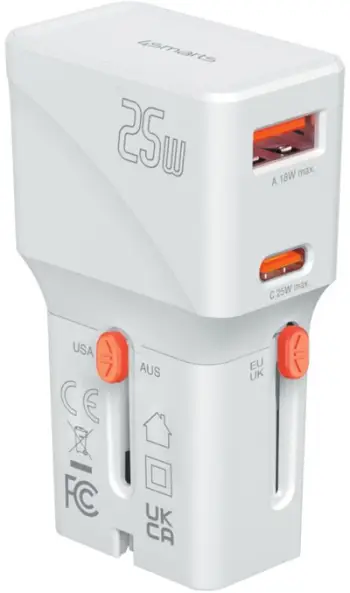 Përshtatës udhëtimi 4smarts Nomad Pocket, 25W, universal, i bardhë