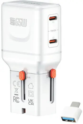 Adapator udhëtimi 4smarts World Travel Adapter Nomad Pocket GaN 65W, karikues 65W, i bardhë