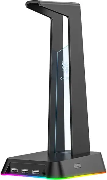 Mbajtëse kufjesh Onikuma Stand Holder Base, RGB, me USB HUB, e zezë
