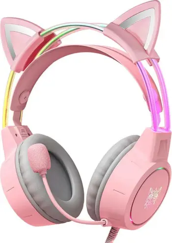 Kufje gaming ONIKUMA X15pro Cat Ear, me kabllo, me ndriçim LED, rozë