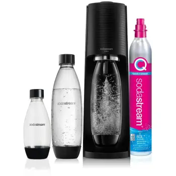 Aparat për ujë me gaz Sodastream Terra, me 3 shishe, bombol gazi, i zi