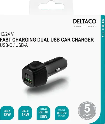 Karikues veture DELTACO, USB C PD 18W, 1x USB, i zi - 3