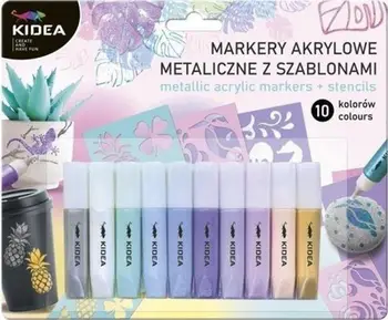 Set markera akrilik metalik Derform Kidea, 10 ngjyra, me shabllone