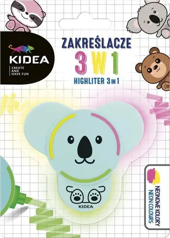 Marker fluorescent Derform Kidea Highlighter, 3 ngjyra, me figurina kafshësh, shumëngjyrësh