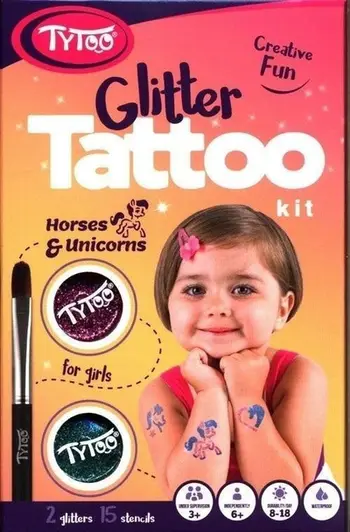 Set tatuazhesh me shkëlqim Dante TYTOO Horses and Unicorns 01799, 15 shabllone, për lëkurë