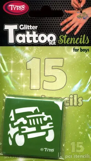 Set shabllonesh për tatuazhe Dante TYTOO, 15 copë, motive automjetesh