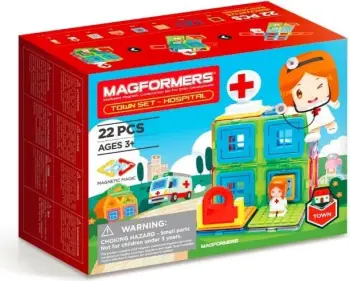 Set ndërtimi magnetik Magformers Town Hospital, blloqe 3D, shumëngjyrësh