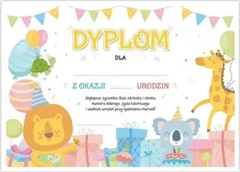 Diplomë ditëlindjeje LearnHow A4, kafshë gazmore, set 5 copë