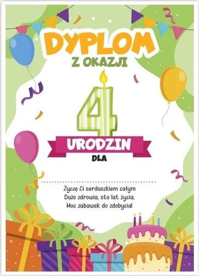 Diplomë ditëlindjeje LearnHow, A5, për ditëlindjen e katërt, set 5 copë - 1