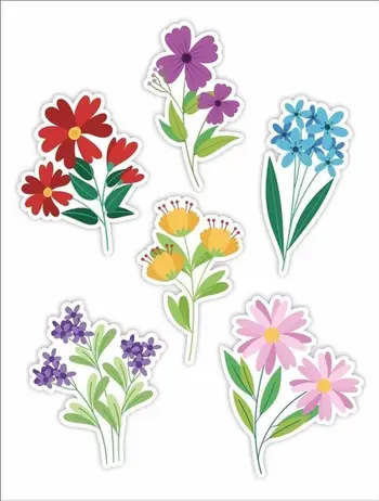 Stickers dritareje LearnHow Flowers 02, 6 copë, dyanshme, me lule