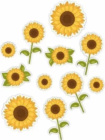 Dekor dritareje LearnHow Sunflowers 01, set 11 copë, dyanëshe, shumëngjyrëshe