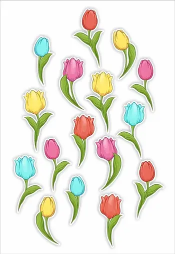 Dekor dritareje LearnHow Tulips 02, i dyanshëm, set 16 copë, shumëngjyrësh