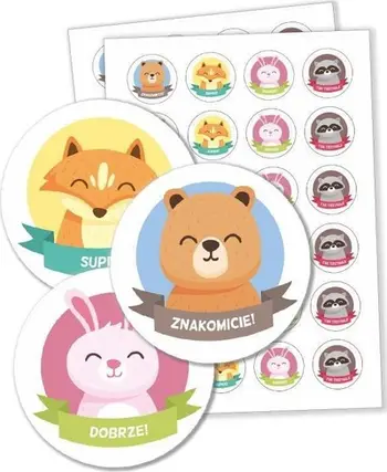 Stikera motivuese LearnHow Animals, set 48 copë, diametër 40mm, shumëngjyrëshe