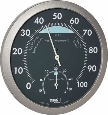 Termo-higrometër TFA Dostmann 45.2043.51, analog, i hirtë / argjendtë