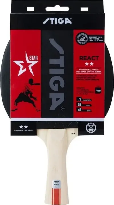 Raketë pingpongu REACT 2 Star, 5 shtresa, gomë 1.9mm, e kuqe - 1