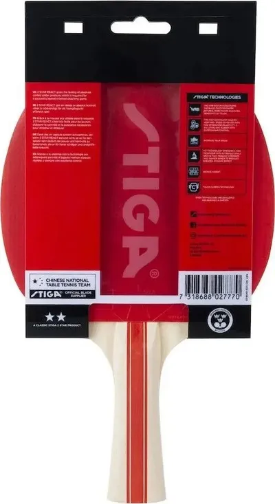 Raketë pingpongu REACT 2 Star, 5 shtresa, gomë 1.9mm, e kuqe - 3