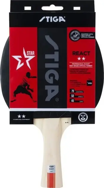 Raketë pingpongu REACT 2 Star, 5 shtresa, gomë 1.9mm, e kuqe