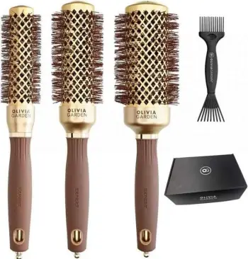 Set furçash për stilim dhe tharje flokësh Olivia Garden Expert Blowout Shine për femra, gold/brown, 4 copë