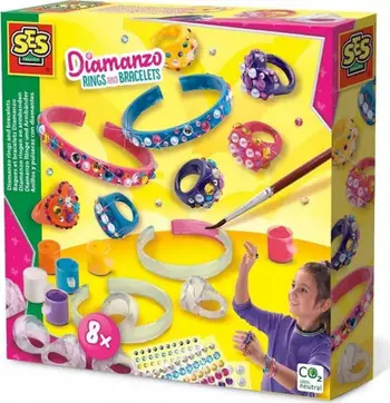 Set kreativ SES Creative Fun Rings and Bracelets, byzylykë dhe unaza, shumëngjyrësh