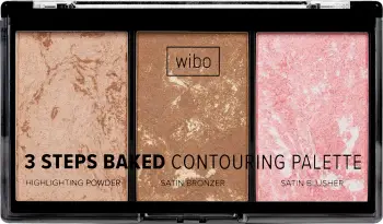 Paletë konturimi fytyre _3 Steps Baked Contouring Palette, 3 në 1, efekt ndriçues, multingjyrëshe
