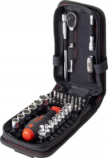 Set çelësa dopsë dhe bit Wiha, 1/4", 40 pjesë, me racë dhe dorezë plug in