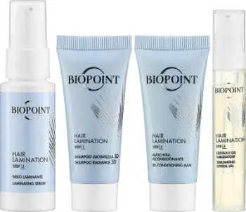 Set për flokë Biopoint Hair Lamination Lamiactive System, V-Keratin & Oleo5, Shampo, 20ml + Maskë, 20ml + Serum, 20ml + Xhel, 8ml