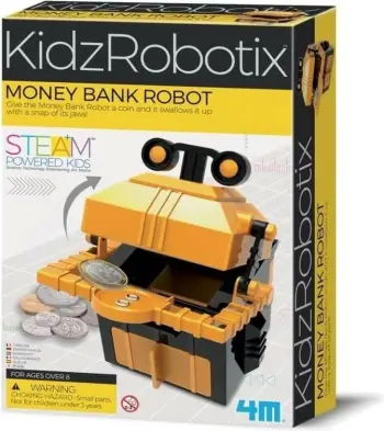 Lojë edukative 4M Piggy Bank Robot, set ndërtimi mekanik, për fëmijë 3+, shumëngjyrëshe