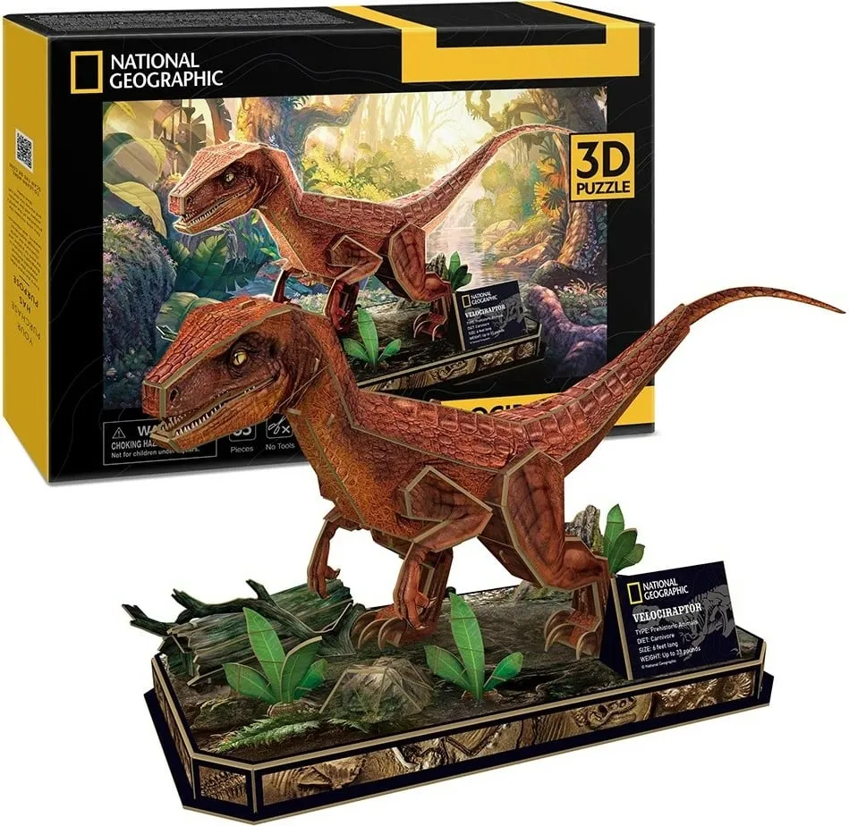 Puzzle 3D CubicFun National Geographic Velociraptor, 63 pjesë, set edukativ, shumëngjyrësh - 2