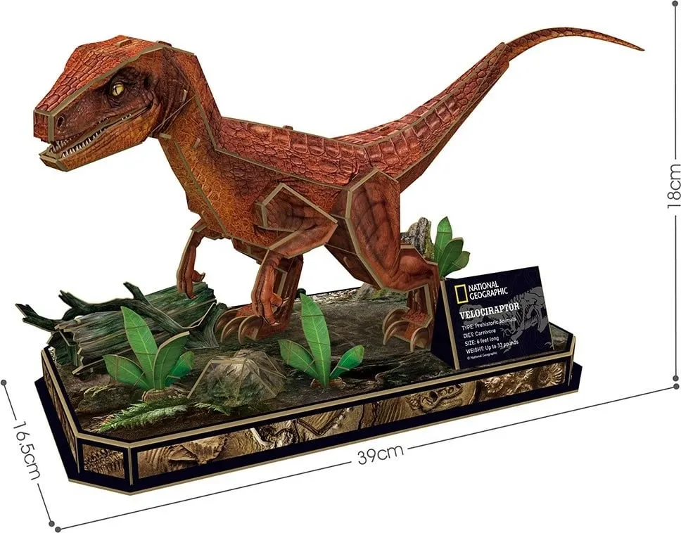 Puzzle 3D CubicFun National Geographic Velociraptor, 63 pjesë, set edukativ, shumëngjyrësh - 3