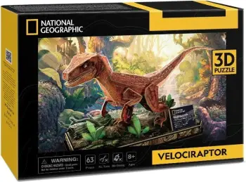Puzzle 3D CubicFun National Geographic Velociraptor, 63 pjesë, set edukativ, shumëngjyrësh