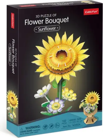 Puzzle 3D Sunflower, 102 pjesë, dekor lule dielli, shumëngjyrësh