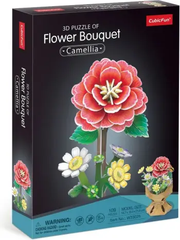 Puzzle 3D Camellia CubicFun, 109 pjesë, për fëmijë dhe të rritur, shumëngjyrësh