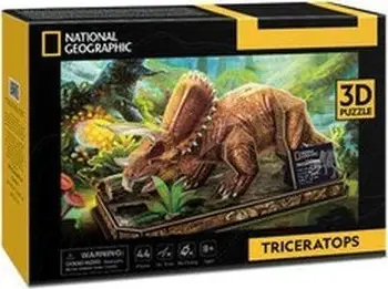 Puzzle 3D CubicFun National Geographic Triceratops, 44 pjesë, model dekorativ, shumëngjyrësh