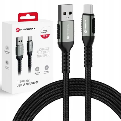 Kabllo USB Forcell F-ENERGY C256, USB A në USB C, 0.25m, 66W, e zezë - 2